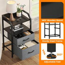 Compact 2-Drawer Fabric Bedside Table With Open Shelf | Metal Frame & Wooden Top, Space-Saving Nightstand For Bedroom/Living Room, Modern Sofa End Table With Storage - White - View 4