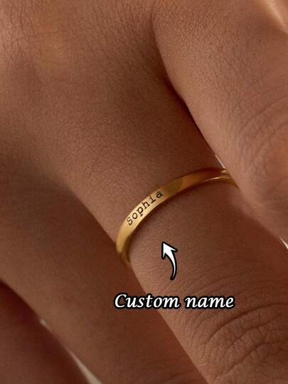 1 pieza Anillo personalizado con nombre personalizado, anillo grabado personalizado, anillo de superposición minimalista, joyería personalizada exquisita, regalos del Día de San Valentín, anillos con nombre personalizado, anillos de boda, anillos de moda, regalos para mamá, regalos del Día de la Madre, regalos de cumpleaños, regalos de aniversario, anillos personalizados