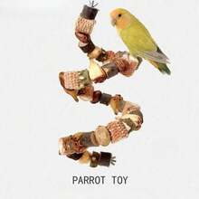 Parrot Chew Toy, Tiger Striped Small Bird Stand, Cockatiel Parrot Grinding Perch, Climbing Chewing Toy, Bird Cage Accessory, Peony - Multicolor - View 12