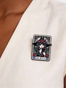 1pc Witch Black Cat Enamel Brooch, Tarot Card Lapel Pin, Fashion Jewelry Accessory, Gift - Black - View 3