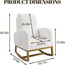 Silla basculante sobredimensionada - respaldo alto, pata de madera de goma, bolsillos laterales - Sillón reclinable para dormitorio, sala de estar - Blanco - Ver 2