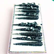 NailArtistry 10 PCS Handmade Reusable Press-On Nails | Dark Blue Butterfly Diamond Futuristic Style Stiletto Nails With Acrylic Dark Blue Bases, 3D Butterfly & Gem Element & Textured Decor Embellishments & Edgy Glam Designs - 黑色 - 查看 3