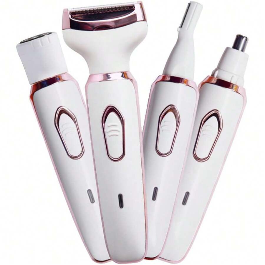 Electric Razor For Women,Hair Trimmer For Face Nose Eyebrow Beard Mustache Arm Leg Armpit Bikini,Painless Rechargeable Portable 4 In 1 Womens Body Shavers Set - 白色 - 查看 1