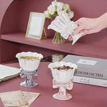 时尚领结珍珠釉高脚杯，创意时尚可爱情侣马克杯 - 彩色 - 查看 2