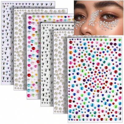 Pearl Stickers, Diamond Stickers, Nail Art Stickers, Fake Nose Studs, Face Jewels, Nail Decorations - For Face, Hair, Body - DIY Party Makeup, Music Festivals, Costume Accessories - Elegant Gifts, Decorative Stickers