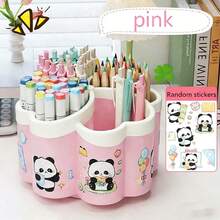 Organizador de escritorio multifuncional giratorio 360° para estudiantes, portaplumas de gran capacidad con pegatinas lindas, taza de lápices de 4 compartimentos, ahorra espacio para brochas de maquillaje y lápices - Multicolor - Ver 13
