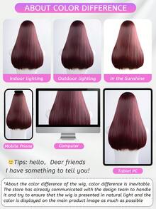 这款24英寸长的合成假发，采用自然直发造型，并拥有令人惊艳的红紫色。假发带有刘海设计，采用耐热纤维制成，确保经久耐用。这款假发非常适合日常佩戴，能够打造自然逼真的效果。 - 中紫紅色 - 查看 11