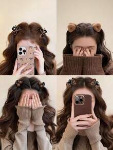 1pc Bow Casual Zinc Alloy Maillard Color Small Side Clip Princess Bow Hair Clip, Bangs Clip, Suitable For All Seasons, Claw Clips,Summer,Holiday,Travel - Multicolor - View 1