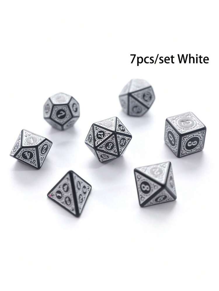 七面多面骰子套装，角色扮演游戏配件，多面骰子，棋盘游戏，数学游戏骰子，简约现代风格骰子，团队游戏道具，充满理性智慧的骰子，游戏室和后院骰子游戏 - 黑與白 - 查看 7