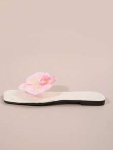 法式平底PVC花卉图案拖鞋，时尚清新柔美女士休闲凉鞋，适合约会、宴会、派对、通勤、购物、聚会、度假和海滩等场合。 - 粉色 - 查看 3