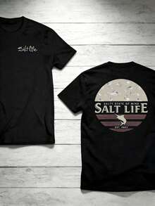 The "Salt Life" T-Shirt, Featuring A Print Of Near-Shore Fish, Is Ideal For Ocean Lovers And Beach Adventurers. - màu đen - Xem 9