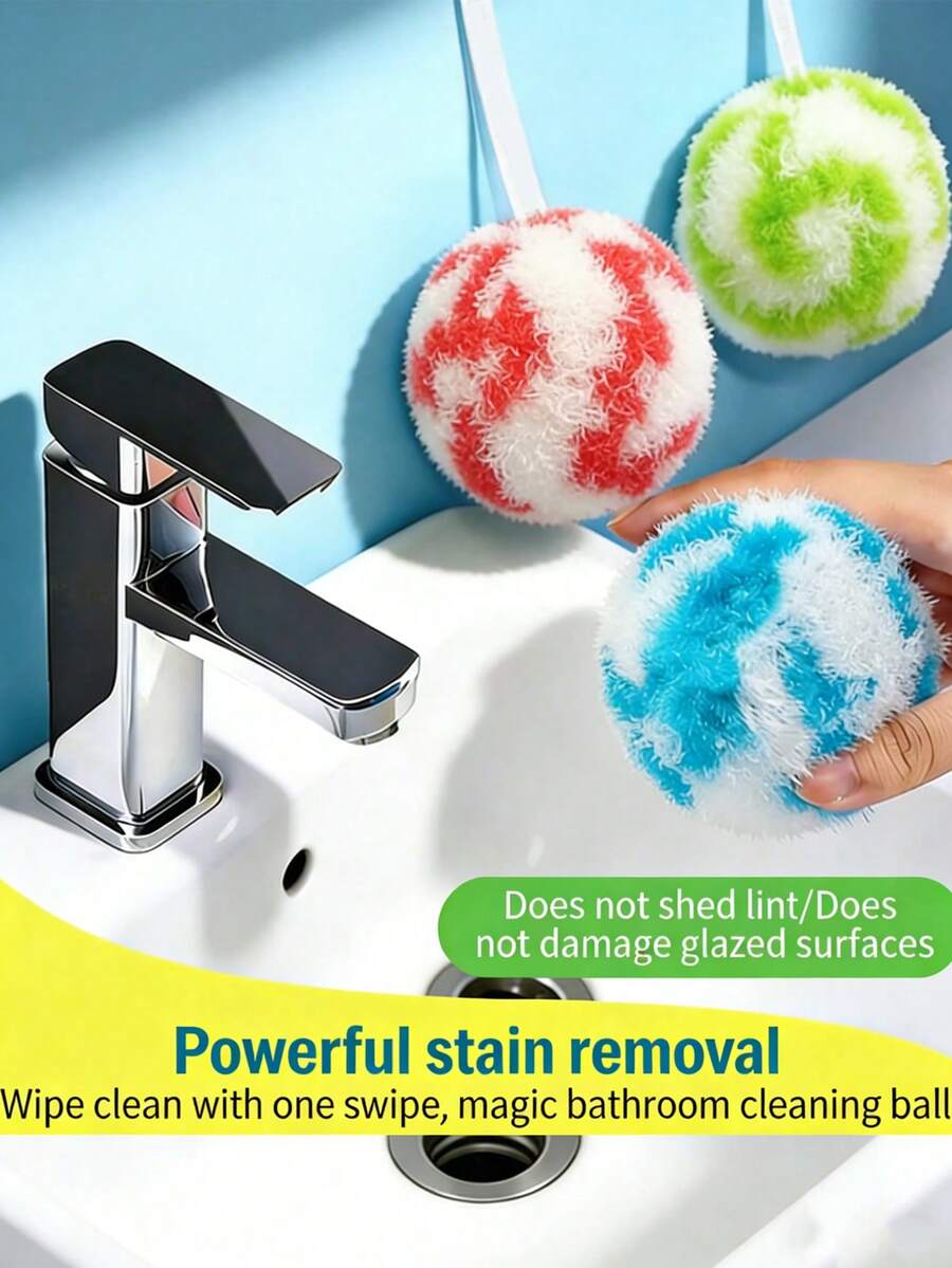 1PC/2PCS/3PCS Magic Bathroom Cleaning Ball - PP Fiber Lint-Free Scrubber For Glass & Sink, Stain Removal, Random Hanging Rope Style - Cleaning Ball - View 1