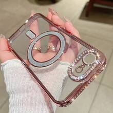 Gitter 钻石透明手机壳，适用于 17 Pro Max 16 15 14 13 12 11 Pro 14 Plus 17 E，支持磁吸无线充电，带边框保护套 - 粉色 - 查看 5