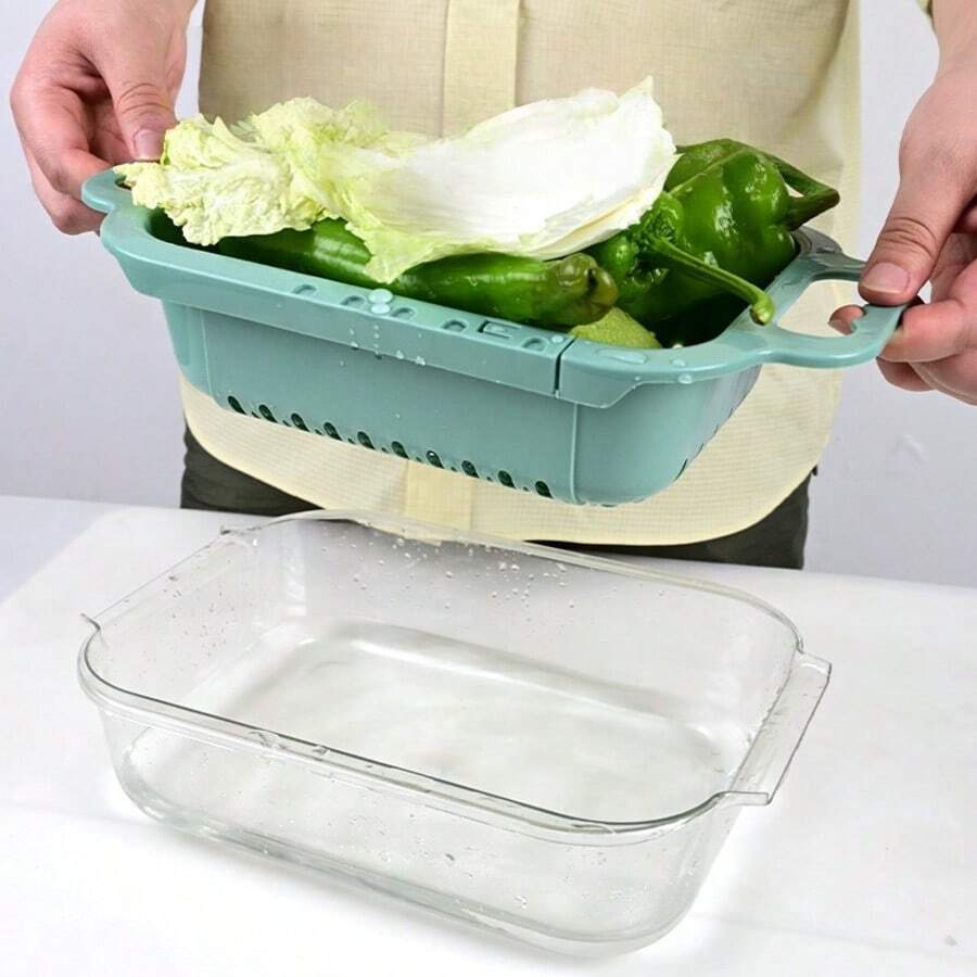 1 cái rổ thoát nước đa năng hai lớp, dùng để ráo đĩa, bát, dao kéo, rau củ quả, rổ thoát nước treo có thể mở rộng, dụng cụ nhà bếp - Nhiều màu - Xem 1