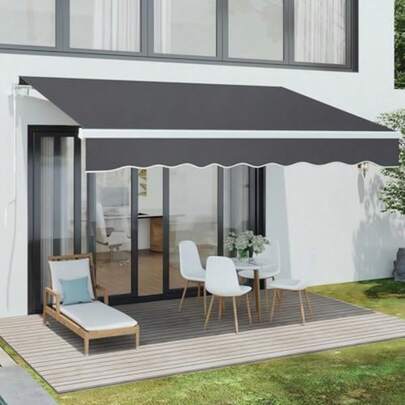 Dripex Awning Retractable Manual Awnings For Patio Garden Anti-UV And Waterproof Canopy Outdoor Sun Shade With Fittings & Hand Crank For Balcony