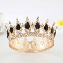 Baroque Rhinestone Embellished Crown, Round Luxury Royal Tiara, Elegant Bridal Wedding Dress Accessory, Festival Party Dress Up Headpiece - Multicolor - View 8