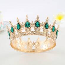 Baroque Rhinestone Embellished Crown, Round Luxury Royal Tiara, Elegant Bridal Wedding Dress Accessory, Festival Party Dress Up Headpiece - Multicolor - View 18