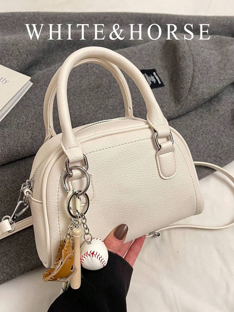 1pc Women's Retro Fashion Bowling Bag Simple Solid Color Handbag Versatile Shoulder Crossbody Bag Suitable For Work, Commuting