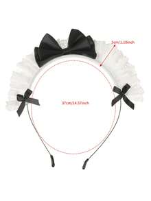 1件柔软褶皱蕾丝蝴蝶结发箍，白色荷叶边蕾丝发箍配黑色缎带蝴蝶结，可爱少女风发箍，适合上学、下午茶、动漫展和日常甜美发型。 - 黑色 - 查看 6