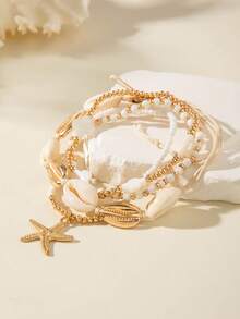 3pcs/Set Bohemian Style CCB Resin Flower & Starfish Beaded Bracelet Set, Niche Gift For Women Beach Vacation - 29068-1-g - View 5