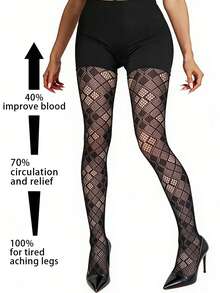 Y2K性感格子渔网袜，高弹力紧身裤，复古提花连裤袜 - 彩色 - 查看 3