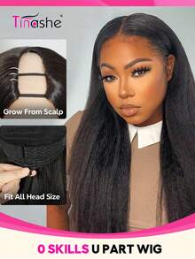 Tinashe Curly Straight U-Part Lace Front Wig, 180% Density Brazilian Remy Human Hair Wig, Glueless Natural Color Wig For Women - SNatural - View 2