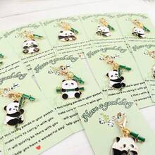 5pcs/10pcs Cute Panda Keychain Made Of Bamboo, Featuring A Classic Chinese Style, Encouragement Blessing Greeting Card, Ideal Gift For Holiday Parties, Suitable For Birthday, Wedding, Graduation, Mother's Day, Father's Day, Teacher Appreciation And More - Multicolor - View 5