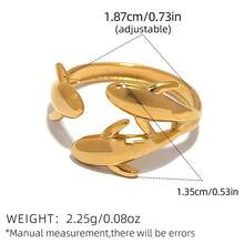 Uself 2pcs/1pc 18K Gold Plated 304 Stainless Steel Dual-Tone Polished Dolphin Ring Set, Fashion Ocean Style Stackable Rings, Gift For Women Beach Party - Multicolor - View 8