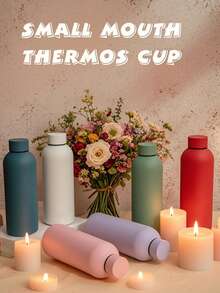 1 pièce Bouteille d'eau isotherme de 500 ml à finition mate de couleur unie, tasse de sport outdoor, tasse de voiture, bouteille isotherme en acier inoxydable à double paroi étanche, avec corps en caoutchouc pour le DIY, fond plat convenant pour le lait, le café, le thé, le jus, les voyages, l'usage quotidien et les cadeaux - Multicolore - Voir 4