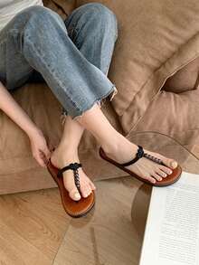 XIXITIAO Dép xỏ ngón đính hạt cao cấp của Pháp dành cho nữ, thích hợp để mang ở nhà, đi biển và đi nghỉ mát. - màu nâu - Xem 12