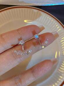 1pair Luxury Fashion Exquisite Elegant French Sweet Style Women's Artificial Glass Rhinestone Earrings - Bạc - Xem 4