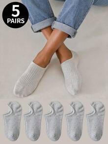 1/5 Pairs Women Short Socks, Casual Thin Boat Socks, Unisex, Simple Colors For Summer Wear - Multicolor - View 8