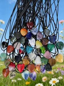 1/40/100pcs Various Natural & Synthetic Crystal Heart Pendant Necklaces - Multicolor - View 12