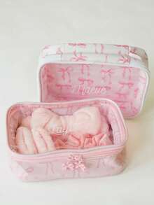 Túi đựng mỹ phẩm trong suốt in hình nơ cá nhân hóa, túi đựng đồ vệ sinh cá nhân thẩm mỹ in tên theo yêu cầu, túi đựng đồ du lịch ruy băng hồng dành cho trẻ em và mẹ, quà tặng kỷ niệm Ngày của Mẹ 2026. - Nhiều màu - Xem 7