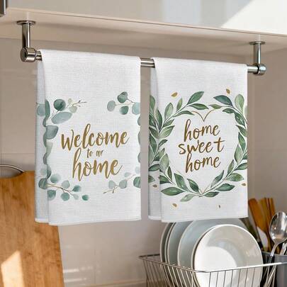 Bộ 2 khăn lau bếp in họa tiết Sweet Home, 100% polyester, thích hợp cho nhà hàng, nhà bếp và trang trí nhà cửa; nhanh khô, nhẹ, chống phai màu, ít xơ, chống nấm mốc, độ bền màu cao, kích thước 40*60cm.