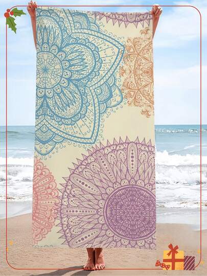 1pc Mandala Pattern Beach Towel, Modern Microfiber Bath Towel, For Summer Travel, Vacation, Camping, Swimming, Bath, Holiday Beach Essentials, Gift, Durable, Fade Resistant, Skin Friendly, Machine Washable, Sand-Proof, Lightweight, Portable, Quick-Drying, Highly Absorbent, Hair Towel, Towel Wrap, Microfiber Towel, Cooling Towel, Beach Towel, Bath Towel, Hand Towel, Wash Cloths, Face Towels, Yoga Towel, Gym Towel, Travel Towel, Beach Necessities, Pool Essentials, Ideal Gift For Family, Friends