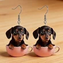 1 Pair Cute Cartoon Dachshund Dog Pendant Earrings, Suitable For Dog Lovers, Holiday Gift - Multicolor - View 2
