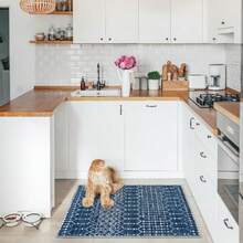 Moroccan Indoor Rugs for Entryway - 2x3 Area Rug Non-Slip Backing Washable Inside Door Mats Low-Profile Throw Soft Rugs for Bathroom Geometric Print Distressed Blue Rug for Kitchen Bedside - Multicolor - Ver 6