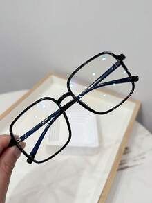 1pc Women Casual Retro Square Black Frame Fashion Plain Glasses, Suitable For Daily Wear And Street Photography - Black - View 8