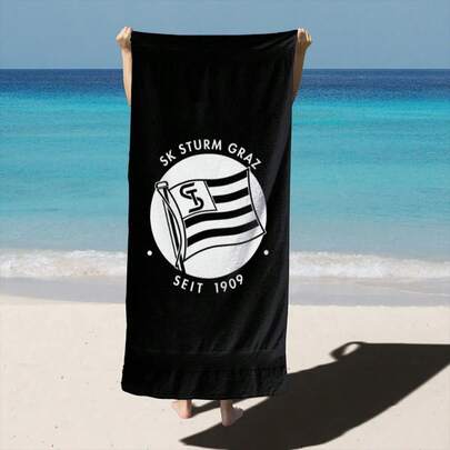 1 Khăn tắm biển SK Sturm Graz - Siêu thấm hút, chất liệu polyester dệt kim, hình chữ nhật, dùng cho bãi biển và phòng tắm, có logo "SK STURM GRAZ SEIT 48.49m", lý tưởng cho bãi biển và phòng tắm, Khăn tắm biển | Thiết kế hiện đại | Chất liệu thấm hút tốt