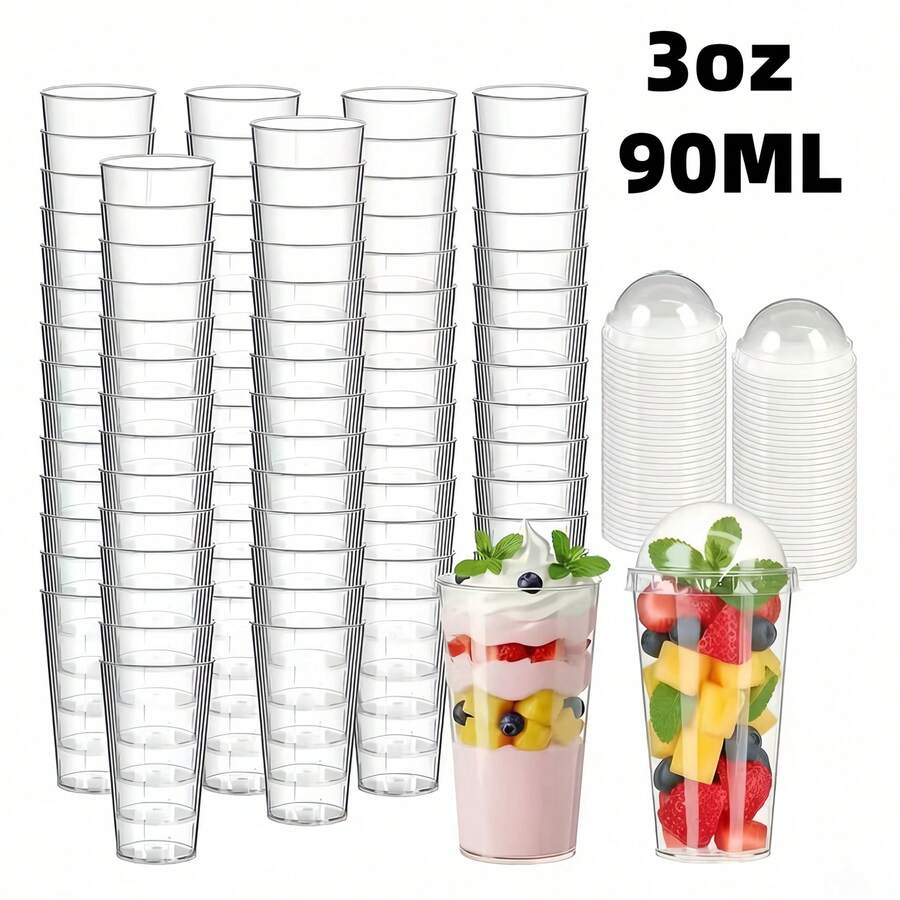 3盎司迷你甜点杯,加厚透明可重复使用慕斯杯,带盖,适用于甜点、纸杯蛋糕、圣代、布丁、饮料、零食、水果、冰淇淋、餐饮、酸奶、储存、蘸酱、调味品、母亲节、婚礼派对等场合 - 透明 - 查看 1