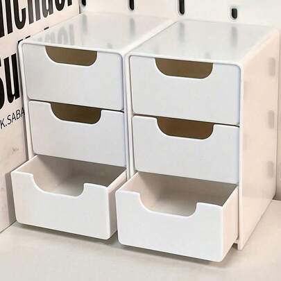 1/2pcs Mini 3-Tier Desktop Storage Box, Furniture, Cosmetic Organizer, Office Supplies Organizer, 3-Drawer Organizer Box, Suitable For Lipstick, Jewelry, Room Decor, Bedroom Decor, Drawer Cosmetic Storage, Women Travel Essentials, Women Gift