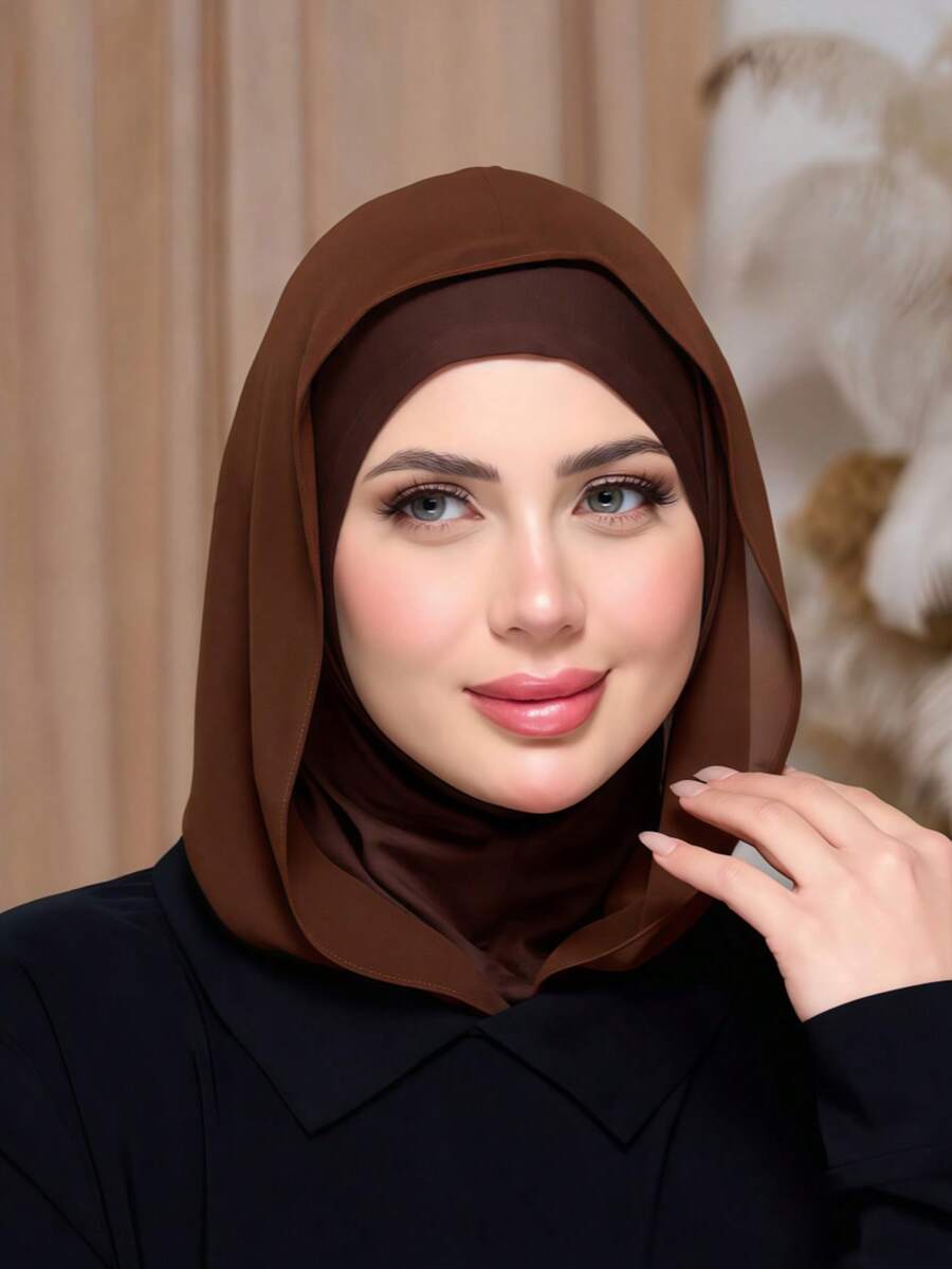 1件装女士纯色拉法帽，透明雪纺颈套，弹性头带头巾，透气舒适，弹力宽边吸汗多功能运动头巾帽，简约时尚围巾，带帽和配套雪纺头巾，一体式设计，易于佩戴，瞬间提升时尚感。