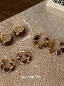 3pairs Vintage Textured U-Shaped Hoop Earrings For Women, Simple And Elegant Design - 豐富多彩的 - 查看 6
