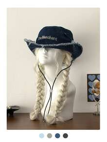 1 pieza Sombrero de cubo de mezclilla deshilachado con cordón ajustable - Gorra de estilo vintage - bolsillo deshilachado de la época - Ver 13