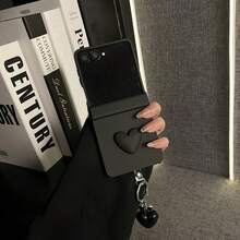 Simple Black Phone Case With Heart Pendant Compatible With Samsung Galaxy ZFlip7 Z Flip6 ZFlip 5 Zflip6 Zflip5 Shockproof Back ,Phone Case Compatible With Motorola,Phone Case Compatible With Xiaomi - Black - View 1