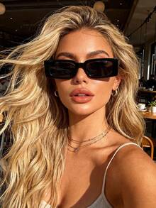 1pc Square Fashionable Y2K Style Colorful Women Sunglasses, Daily Wear & Accessory - 1pc 黑框灰片21015 - 查看 6