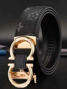 Thắt lưng nam màu đen bằng da PU có họa tiết monogram và khóa đôi mạ vàng, kiểu dáng sang trọng, phù hợp cho công sở và thường ngày. - Nhiều màu - Xem 8