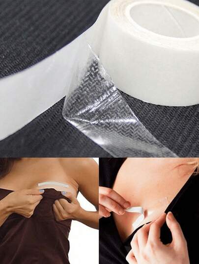 1 pieza Cinta adhesiva de doble cara, cinta adhesiva de doble cara para ropa, cinta adhesiva invisible para sujetador de fuerte adherencia, cinta multiusos para vestidos con dispensador, cinta corporal transparente adecuada para ropa, piel y sujetadores de mujer