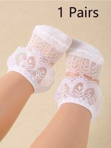 10/5/1 Pair Random Style & Color Baby Girls Lace Trim Dance Socks, Sheer Mesh Princess Socks With Bow & Heart Jacquard Design, Suitable For Daily Wear And Gift, 0-3 Years Old, Valentine's Day & Thanksgiving Gift - Multicolor - View 17